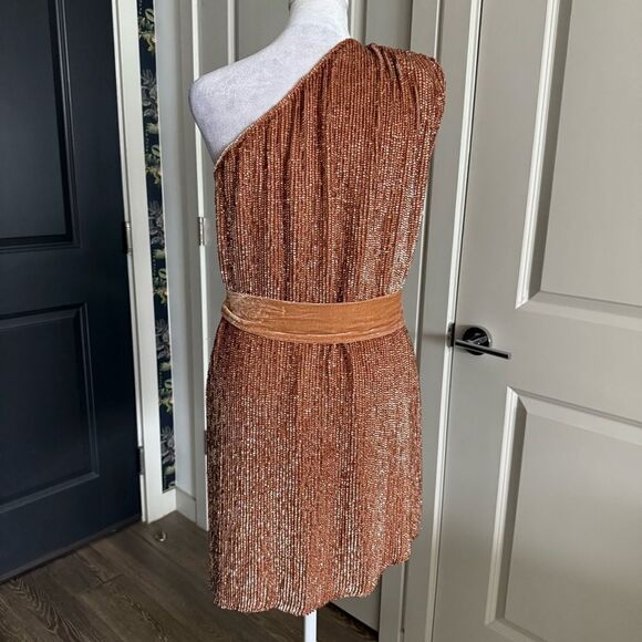 NWT Retrofete Ella One Shoulder Bronze Sequins Beaded Mini Party Dress Size M - Picture 4 of 9